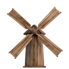 Wall Mural - A wooden windmill with rotating blades on transparent background