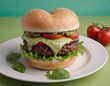 © Алексей Ковалев - Indulge in a Delicious Cheeseburger with Fresh Ingredients, Beautifully Presented with Heart Garnish