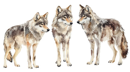  Three Wolves in Watercolour Illustration
