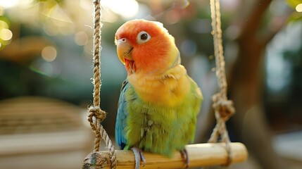 Poster - Colorful Parrot on a Swing