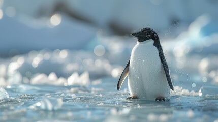 Sticker - Adelie Penguin Walking on Ice in Antarctica