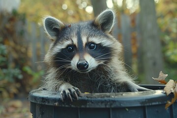 Poster - Raccoon in a Trash Bin