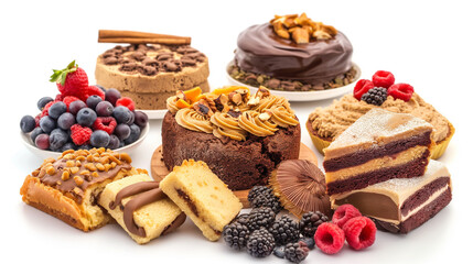 Wall Mural - Sweet Indulgence: A decadent spread of assorted cakes, pastries, and fresh berries, capturing the essence of a delightful dessert experience. A symphony of textures and flavors, inviting you to savor 