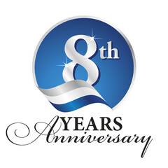 Canvas Print - Anniversary 8th years celebrating logo silver white blue ribbon background.ai