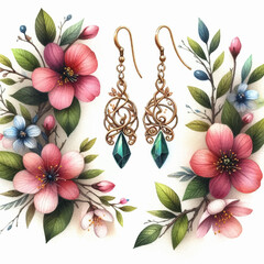 Sticker - ladies earrings accessory with flowers hand drawn illustration