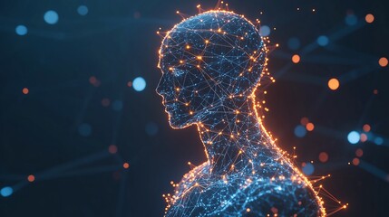 Poster - Artificial intelligence on a futuristic humanoid with glowing network connections