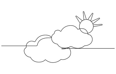 Wall Mural - One continuous line drawing of Clouds with sun in the sky. Continuous one line drawing of sun cloud line art drawing vector illustration
Sun and clouds in the sky. Continuous line art drawing style