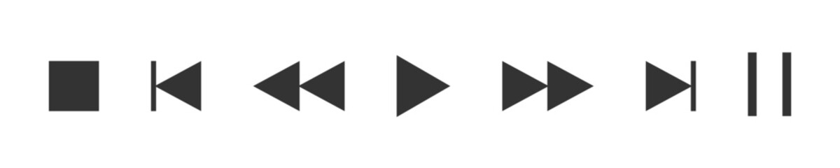 Wall Mural - multimedia player buttons black set isolated on white background. ui elements. vector icons in flat 