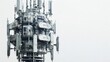 © Apiwat - Detailed 32k UHD photo of a telecommunication tower with 5G antennas, isolated on a white background, showcasing high-detail focus stacking to capture every intricate part