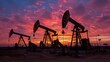 © decorator - Twilight silhouettes of oil pumps in a realistic photo depicting the oil industry