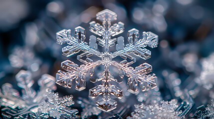 Canvas Print - Crystal Structure of Snowflakes - Unique, symmetrical patterns of snowflakes in clear detail.