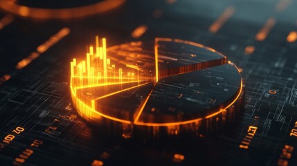 Aufkleber - 3D pie chart with radiant, glowing segments representing financial data on a dark background.