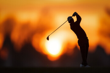 Golfer sunset