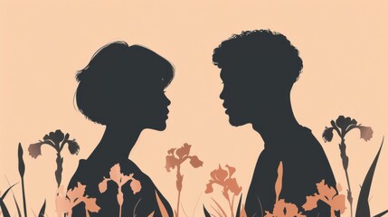 Wall Mural - minimalism illustration, silhouette portrait of a Latina couple, woman and man silhouette