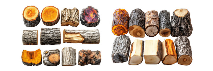 set of wooden log isolated on transparent background 1