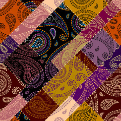 Aufkleber - Ornamental embroidery paisley seamless pattern, texture effect. Textile patchwork pattern. Vector illustration