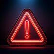 © hardvicore - Glowing neon red triangle sign with exclamation point on dark. Warning indicator. Alert signal.