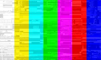Aufkleber - Old TV test pattern colorful stripes damaged by glitches, banding and grain noise effects