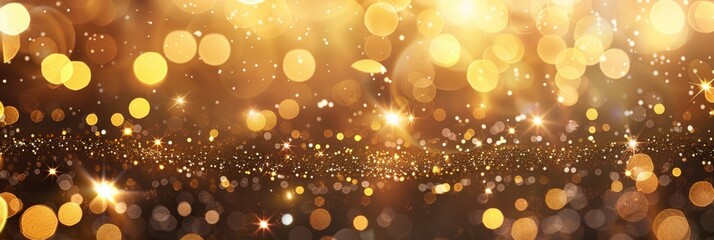 Wall Mural - Golden Christmas. Glowing Holiday Abstract Background with Blurred Bokeh and Sparkling Stars