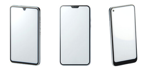 blank white screen smartphones set isolated on white or transparent background