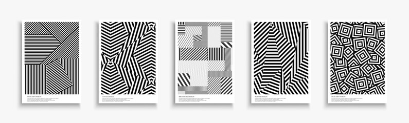 Wall Mural - Collection of striped abstract artwork geometric covers, templates, placards, brochures, banners, backgrounds and etc. Creative textured modern posters. Black and white graphic trendy minimal prints