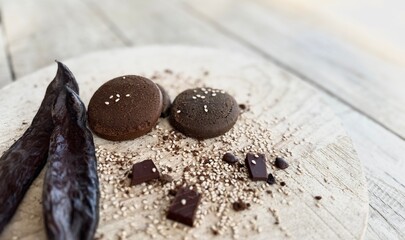 Freshly baked healthy chocolate and carob biscuits.