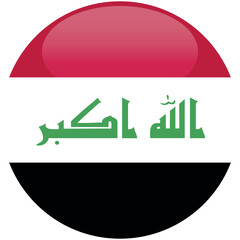 Wall Mural - Iraq flag vector icon. Glossy round icon with flag of the Iraq on white background