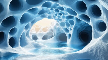 Wall Mural - A blue cave with a river running through it