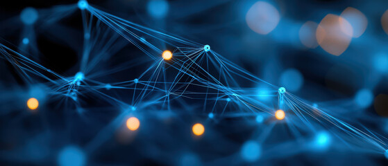 Wall Mural - a blue and orange line drawing of a network of lines and dots