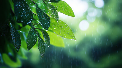 Wall Mural - A leaf is covered in raindrops