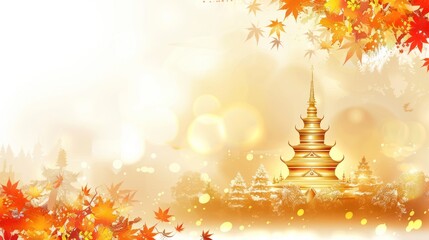 Poster - Golden Pagoda with Autumn Leaves and Bokeh Lights.