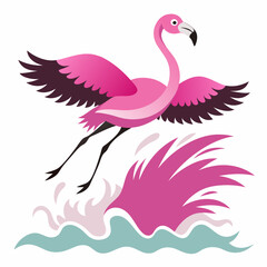 Canvas Print - flamingo bird fly water vector illustration