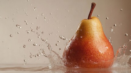 Poster - A pear splashing into water, creating a beautiful water crown.