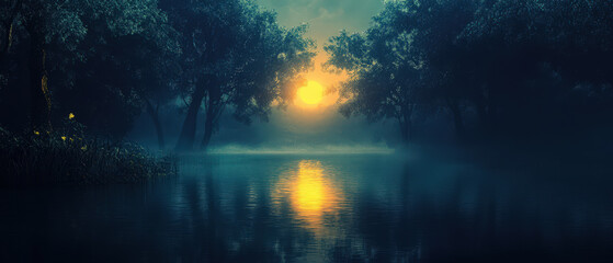 Wall Mural - a serene forest scene with a lake and trees