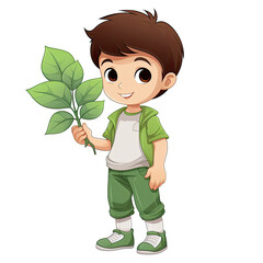 Sticker - An illustration of a boy holding a green plant