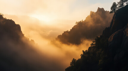 Wall Mural - The sun is setting behind the mountains