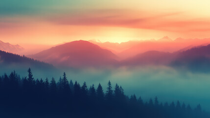 Wall Mural - a beautiful mountain range with a pink and orange sunset in the background