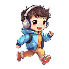 Sticker - An illustration of a boy listening to music with headphones while running