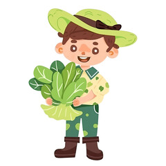 Poster - An illustration of a boy wearing a hat holding a green plant