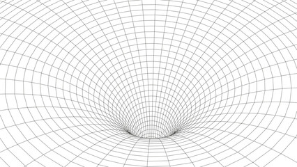 Wall Mural - Abstract wireframe tunnel. Light science wormhole. Vector 3D portal grid. Futuristic fantasy funnel.