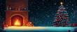 © Ruby Siam - A cozy winter scene featuring a glowing fireplace and a beautifully decorated Christmas tree under falling snow.