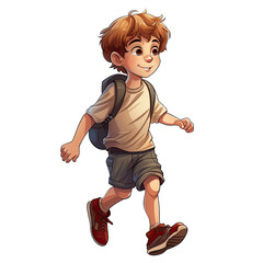 Sticker - An illustration of a boy with blonde hair carrying a backpack while walking