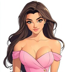 Poster - An elegant early education teacher in a swaying pink dress, radiates warmth with her caring eyes and sweet smile.