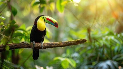 Toucan perched on a tree branch in a tropical forest