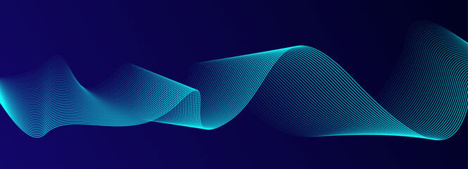 Abstract glowing wave lines on dark blue background. Dynamic wave pattern. Modern flowing wavy lines. Futuristic technology concept. Suit for banner, poster, cover, brochure, flyer, website
