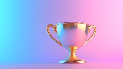 3D gold winner cup icon with a pastel gradient background.