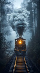 Wall Mural - Old-Fashioned Steam Train on Tracks with Smoke and Blurry Motion