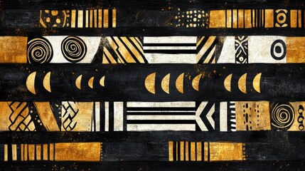 Abstract Geometric Pattern in Black, White, and Gold