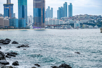 Beautiful View of Haeundae’s Skyline Beautiful view of the skyline taken from capsule train.Busan, South Korea