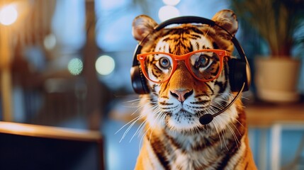 Canvas Print - Tiger Wearing Glasses and Headphones